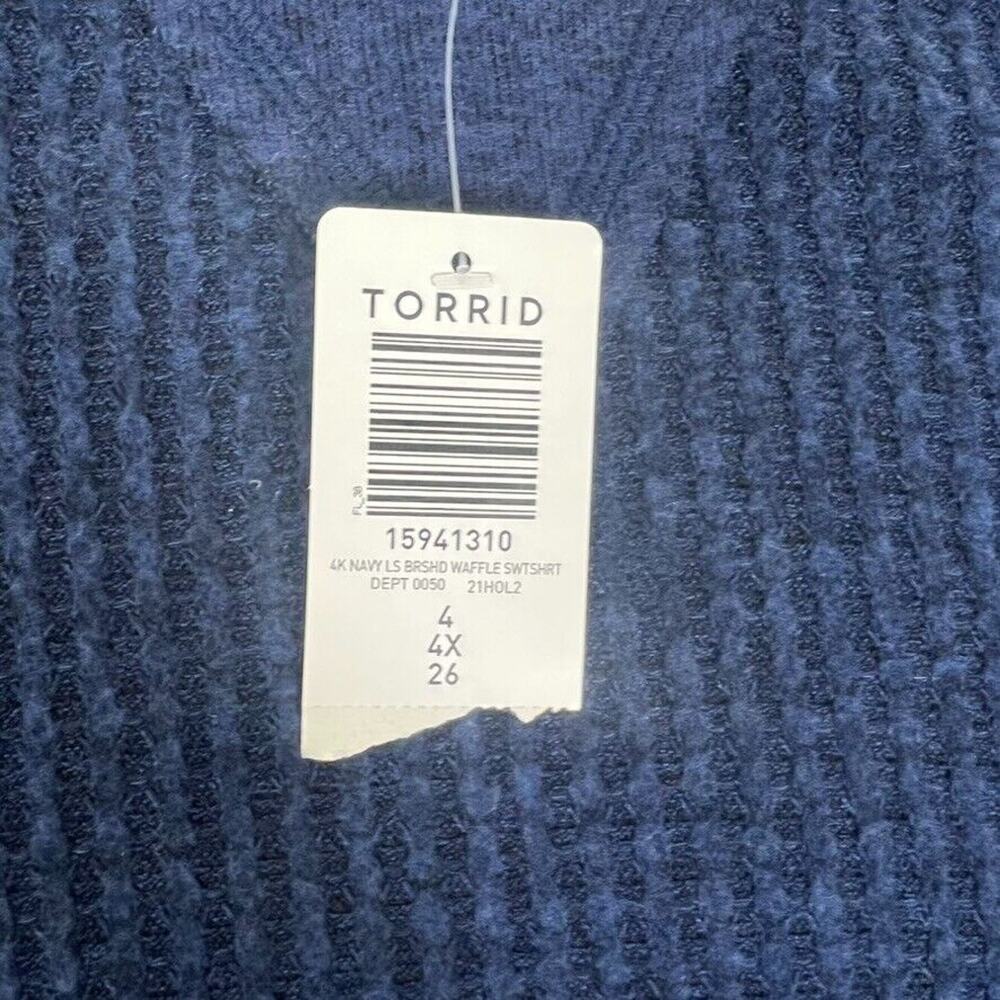 Torrid Sweatshirt Womens 4X Navy Blue Brshd Waffle Kit Pullover Lagen - Picture 5 of 8
